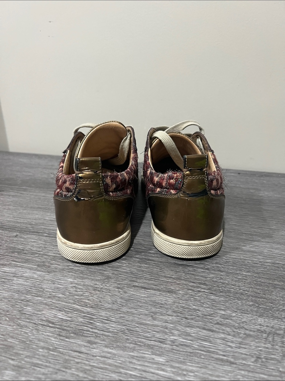 Christian Louboutin Embellished Tweed Low-Top Sneakers in Burgundy and brown - Picture 6 of 7